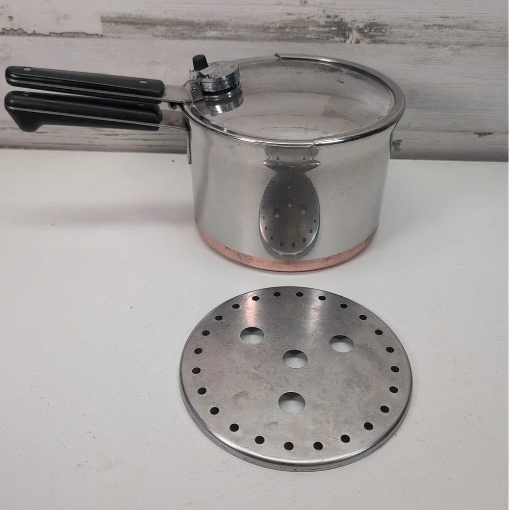Vintage Revere Ware 4 Qt Pressure Cooker Copper Clad Stainless Steel 1801 USA